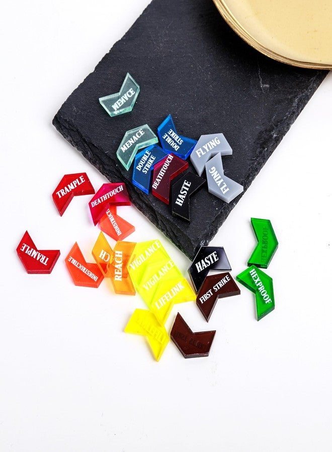 PUGED 61 Pieces MTG Dice Counters and Abilities Keywords Creature Stats Buff Acrylic Tokens with Box for MTG TCG Games Gift Gaming Accessories (Colors) - Image 5